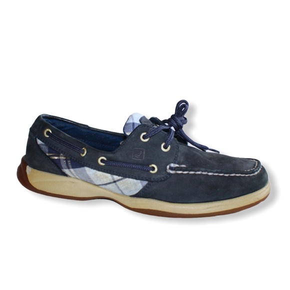Sperry Shoes - Sperry Topsider Navy Suede Plaid Boat Shoes 9